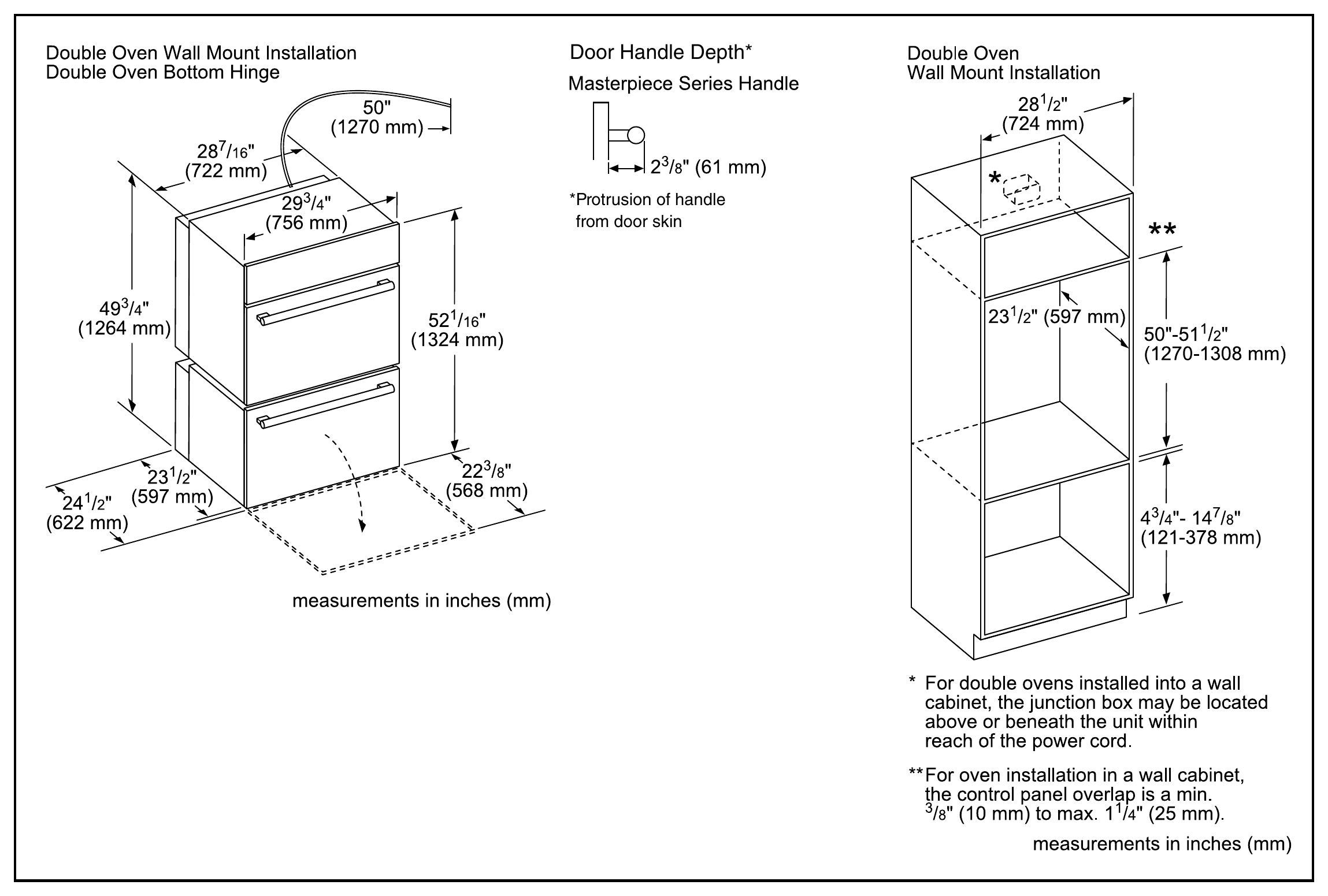 Thermador ME302WS dimension drawing with measurements in inches and millimeters