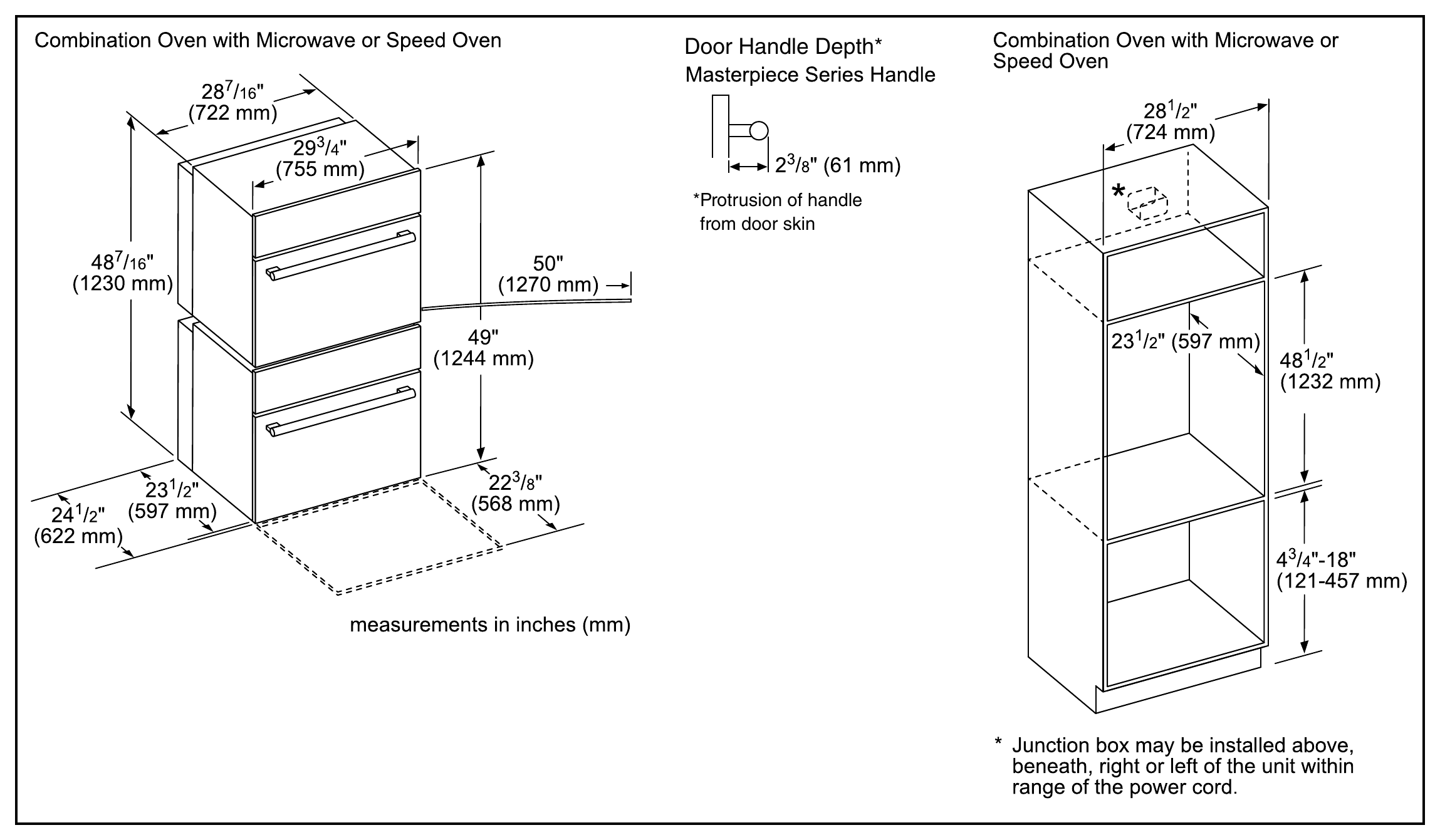 Thermador MEDMC301WS dimension drawing with measurements in inches and millimeters