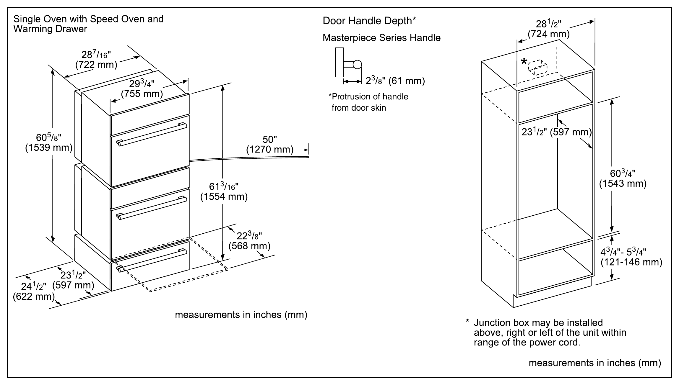 Thermador MEDMCW31WS dimension drawing with measurements in inches and millimeters