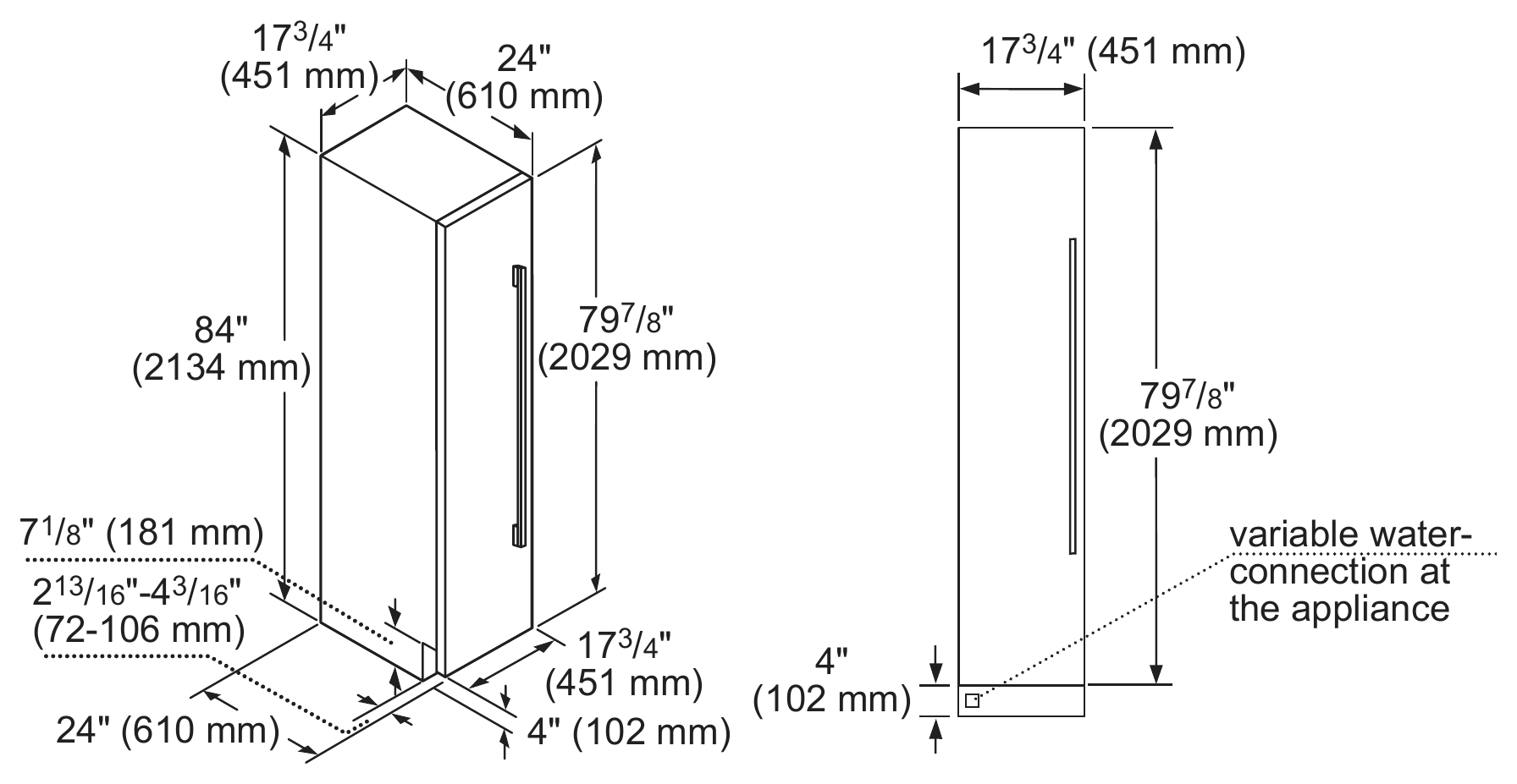 Thermador T18IF905SP dimension drawing with measurements in inches and millimeters