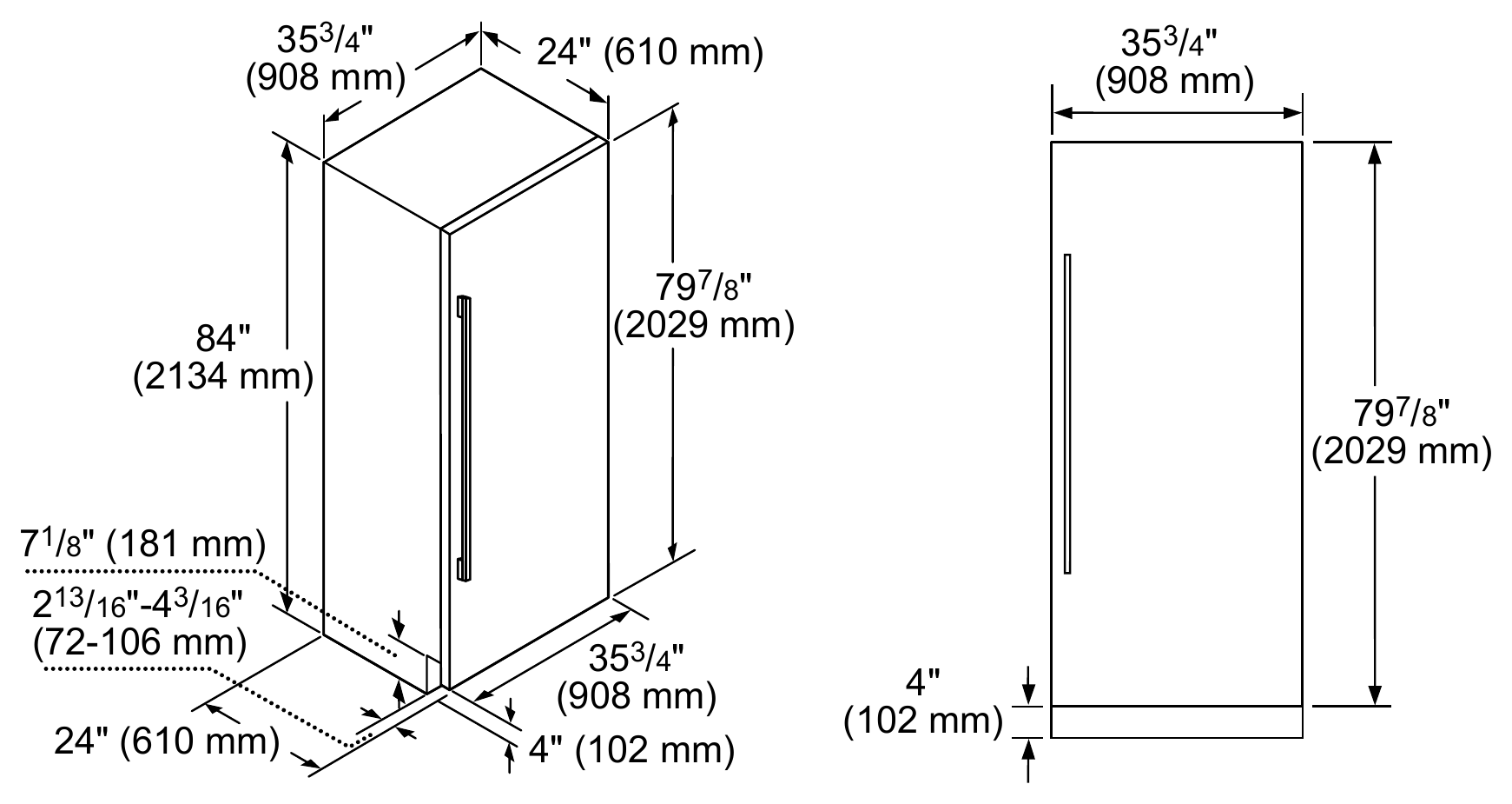 Thermador T36IR905SP dimension drawing with measurements in inches and millimeters