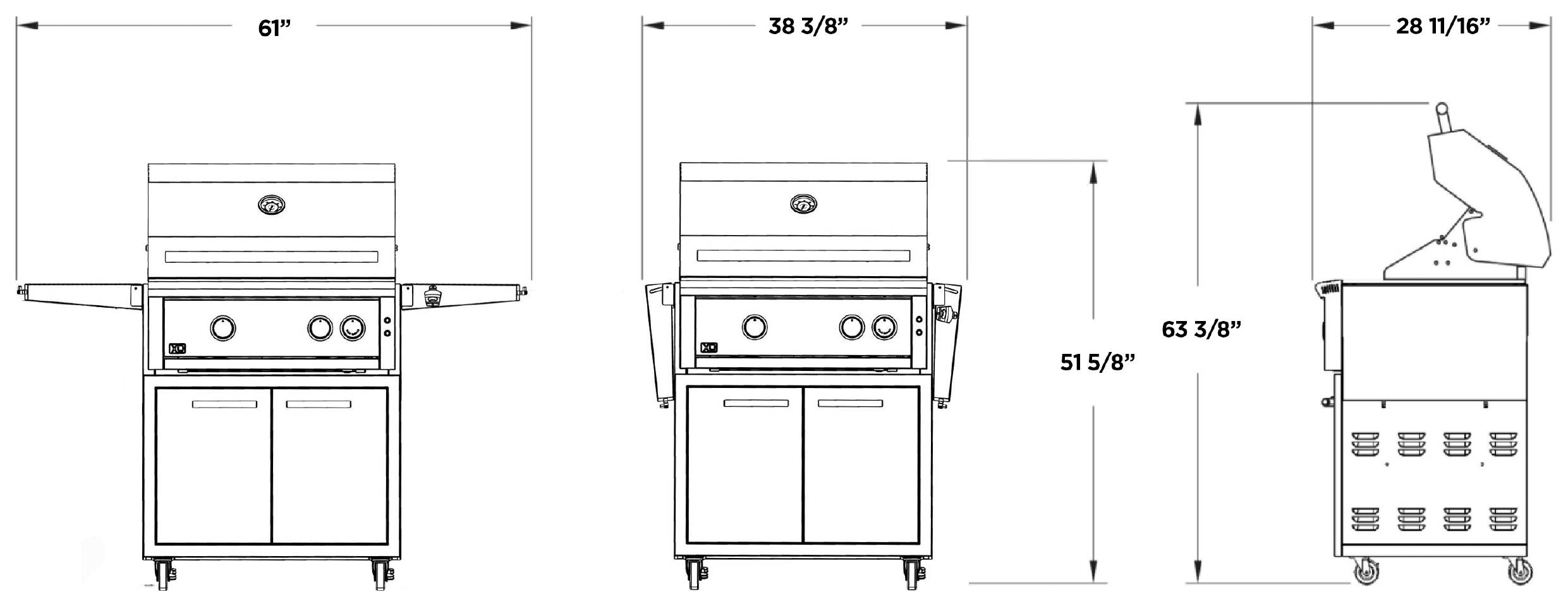 XO XOG30CART dimension drawing with measurements in inches