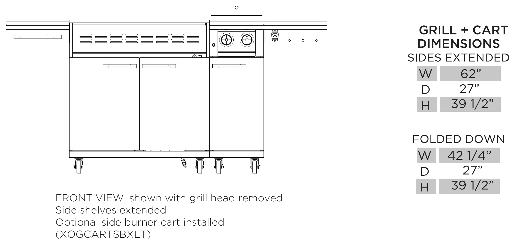 XO XOG32CARTXLT dimension drawing with measurements in inches