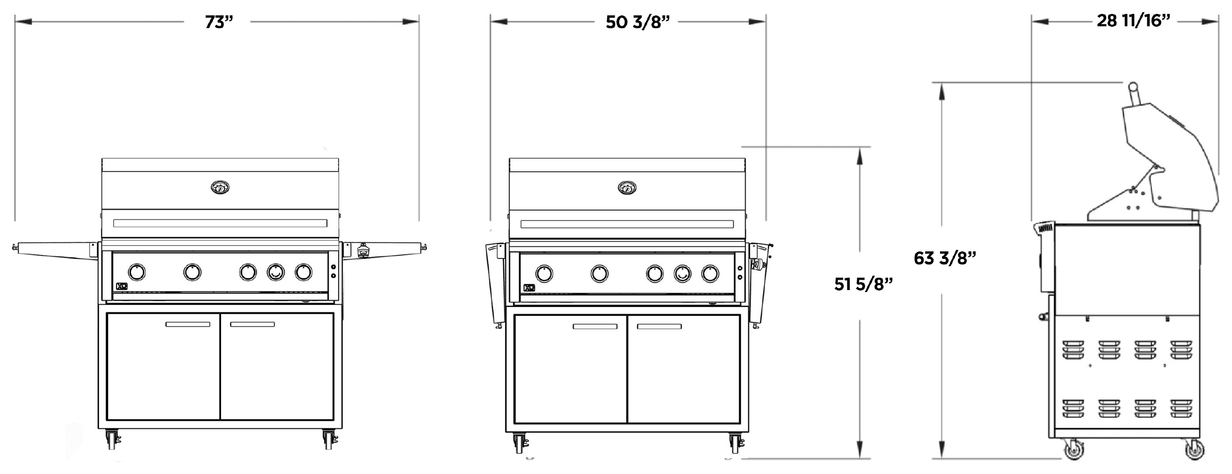 XO XOG42CART dimension drawing with measurements in inches
